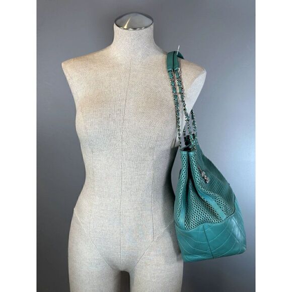 Chanel Calfskin Perforated Up in the Air North South Tote in Teal - Picture 3 of 13
